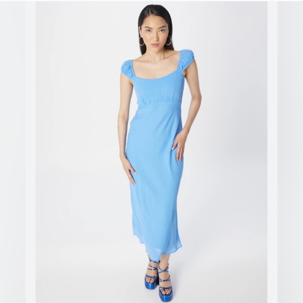 Abercrombie Dress Size L Tall Blue Maxi Zipper At Back Cap Sleeve Cottagecore